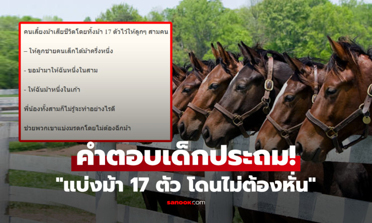 เด็กประถมแก้โจทย์แบ่งม้า 17 ตัว โดนไม่ต้องหั่น ใครรู้วิธีก็ชมฉลาด แนะส่งขึ้นมหาลัยเลย! - fahbvip